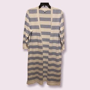 Talbots Light Blue & White Striped Open Front Long Sleeve Cardigan EUC Size L